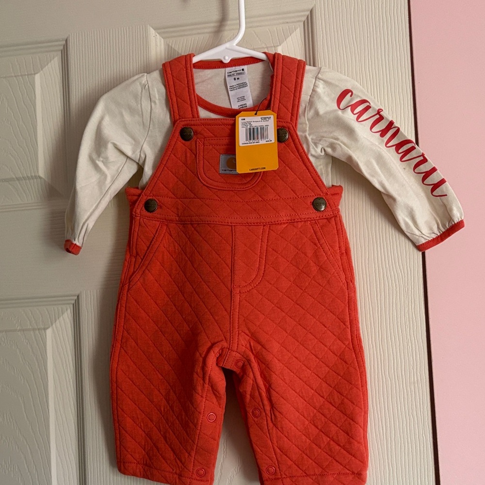 Carhartt Orange Quilted Overalls with Cream Long-Sleeve Tee - Carhartt
